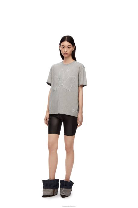 Loewe mujer camiseta con conejito de algodón LP64807 mezcla de grises