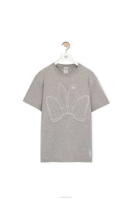 Loewe mujer camiseta con conejito de algodón LP64807 mezcla de grises
