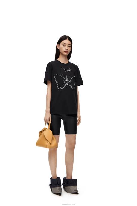 Loewe mujer camiseta con conejito de algodón LP64809 negro