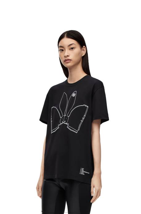 Loewe mujer camiseta con conejito de algodón LP64809 negro
