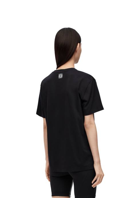 Loewe mujer camiseta con conejito de algodón LP64809 negro