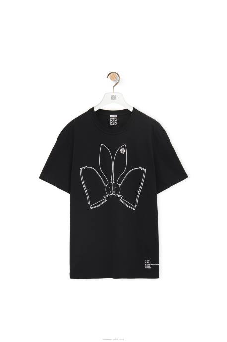 Loewe mujer camiseta con conejito de algodón LP64809 negro