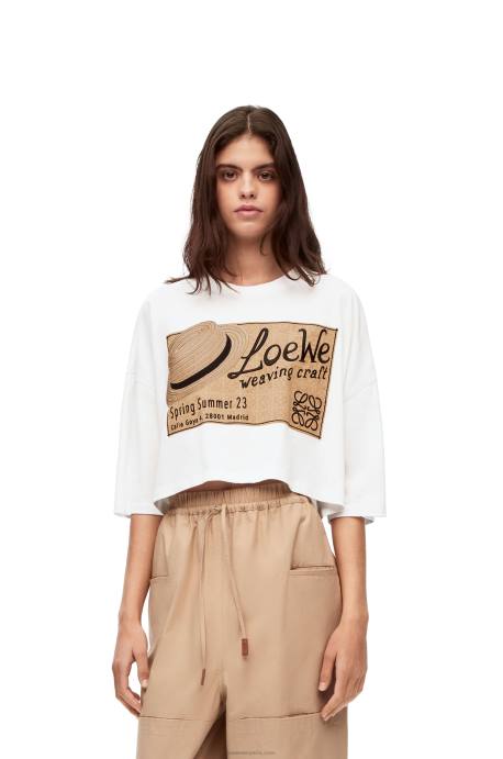 Loewe mujer camiseta con gorro de algodón LP64792 blanco
