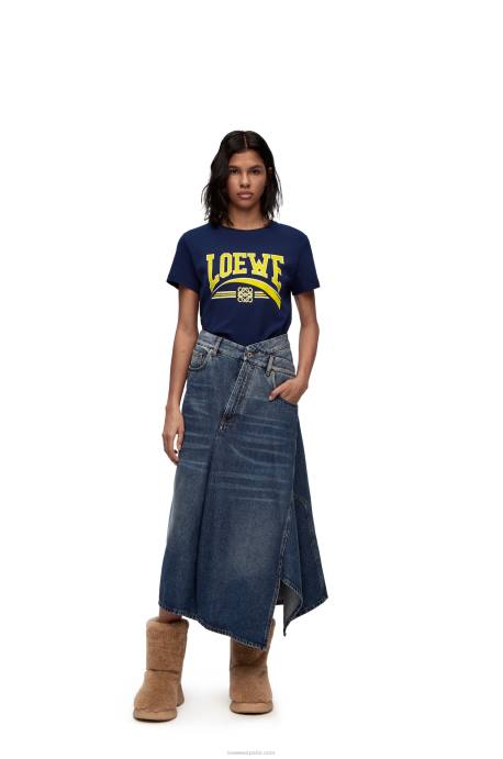 Loewe mujer camiseta de algodón LP64837 azul profundo