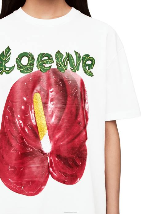 Loewe mujer camiseta de punto de algodón con flor de anturio LP64798 blanco rojo