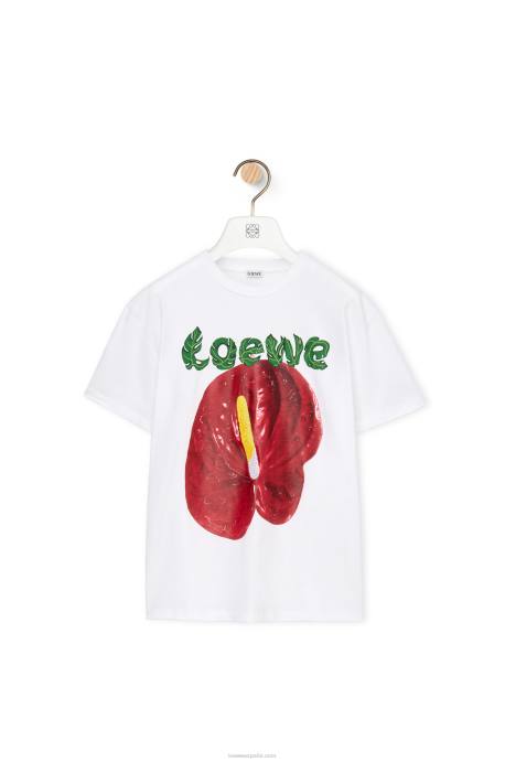 Loewe mujer camiseta de punto de algodón con flor de anturio LP64798 blanco rojo