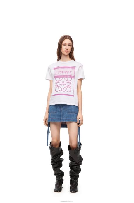 Loewe mujer camiseta regular fit de algodón LP64771 blanco/rosa multicolor