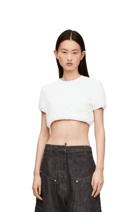 Loewe mujer crop top acolchado en gasa de seda elástica LP64901 blanco