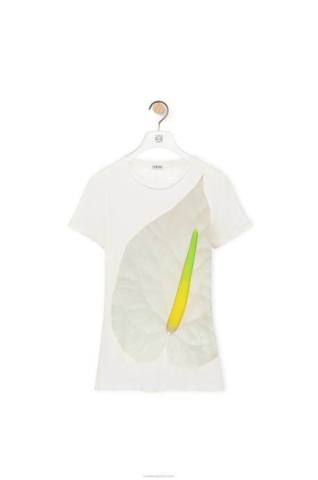 Loewe mujer top anthurium en punto de canalé de algodón LP64883 blanco/multicolor