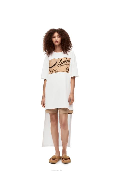 Loewe mujer vestido estilo camiseta con gorro de algodón LP64791 blanco