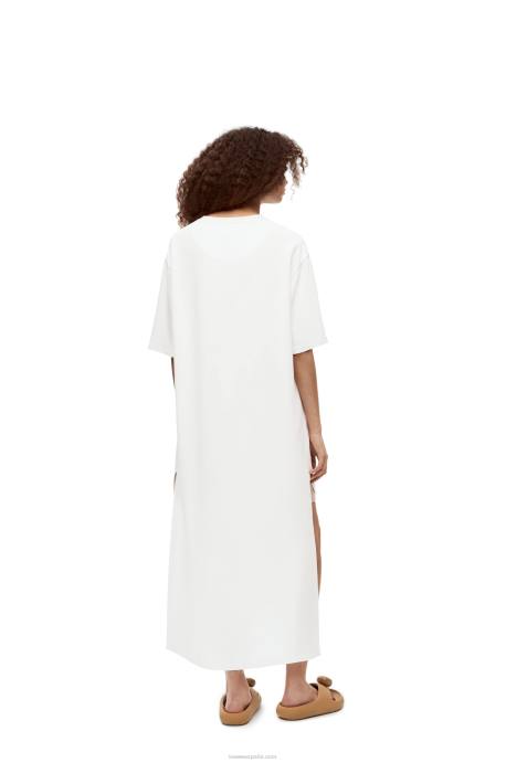 Loewe mujer vestido estilo camiseta con gorro de algodón LP64791 blanco