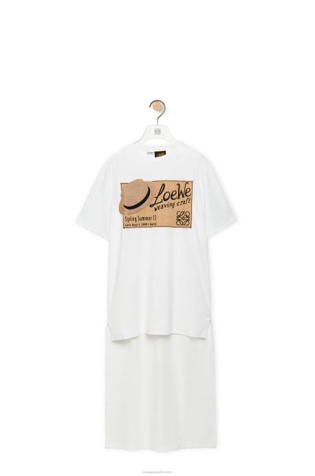 Loewe mujer vestido estilo camiseta con gorro de algodón LP64791 blanco