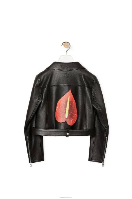 Loewe mujer Cazadora biker anthurium de napa LP641110 negro/multicolor