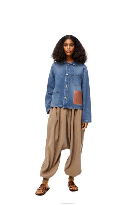 Loewe mujer Chaqueta corta de algodón con anagrama LP641201 mezclilla azul