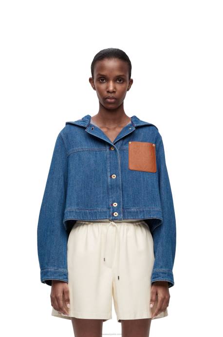 Loewe mujer Chaqueta corta de trabajo en denim LP641162 azul rojo