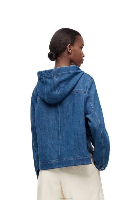 Loewe mujer Chaqueta corta de trabajo en denim LP641162 azul rojo