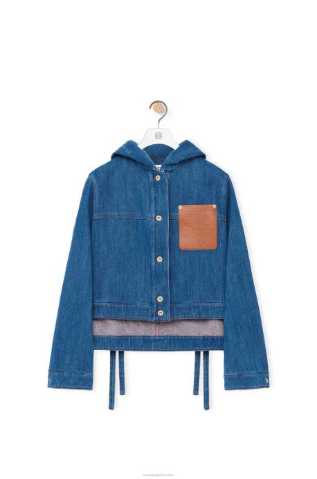 Loewe mujer Chaqueta corta de trabajo en denim LP641162 azul rojo