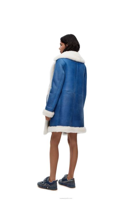 Loewe mujer abrigo de piel de oveja LP641119 blanco azul