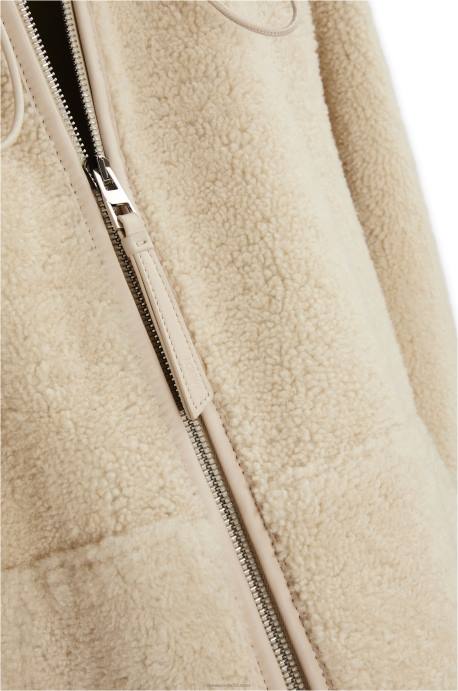 Loewe mujer chamarra con cremallera y capucha en borrego LP641142 crema/azul/morado