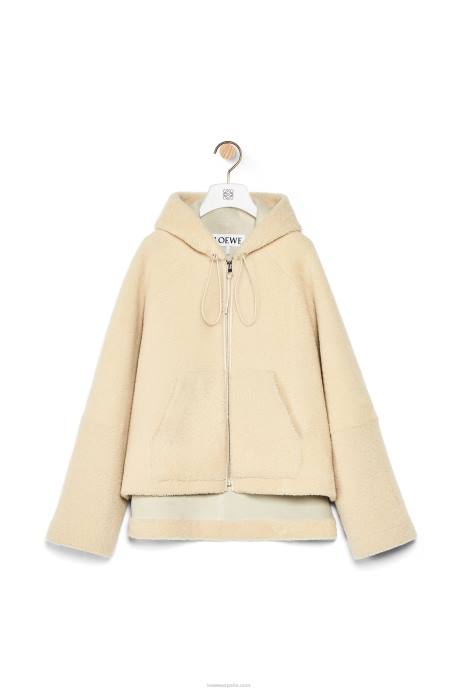 Loewe mujer chamarra con cremallera y capucha en borrego LP641142 crema/azul/morado
