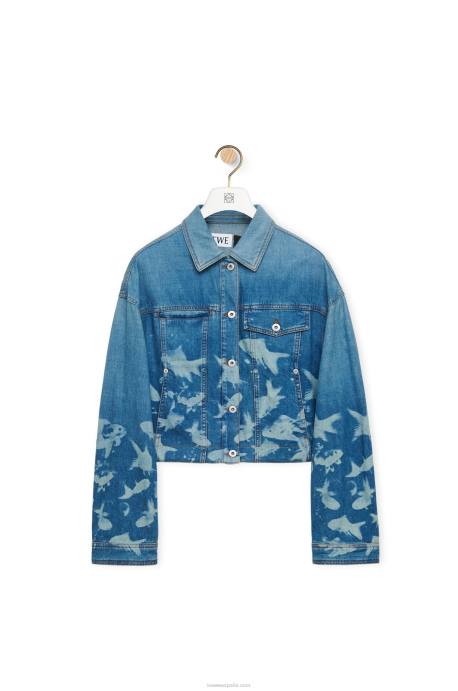 Loewe mujer chamarra corta de pescado en denim LP641169 azul claro/blanco