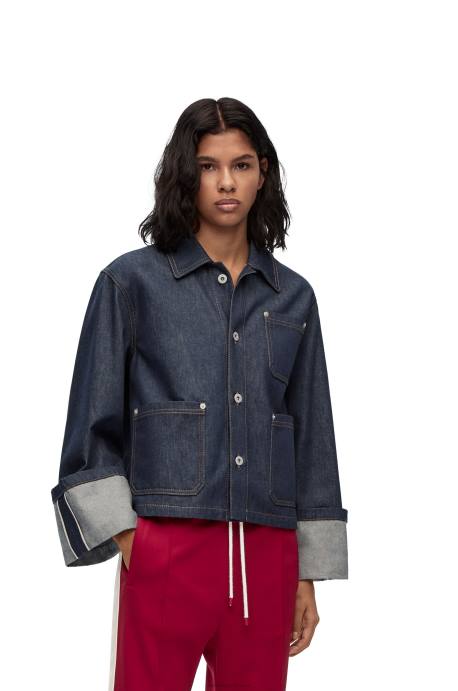 Loewe mujer chamarra de pescador con vuelta en denim LP641183 mezclilla cruda