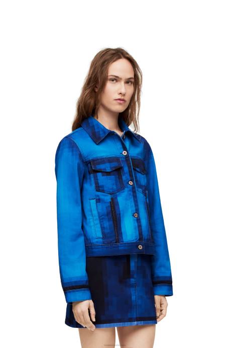 Loewe mujer chamarra pixelada en denim LP641175 mezclilla