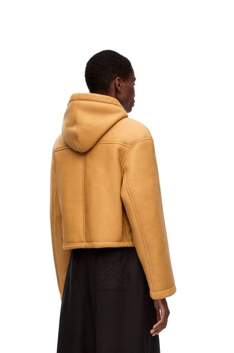 Loewe mujer chaqueta con capucha de borrego LP641124 Oro blanco