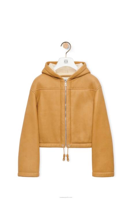 Loewe mujer chaqueta con capucha de borrego LP641124 Oro blanco