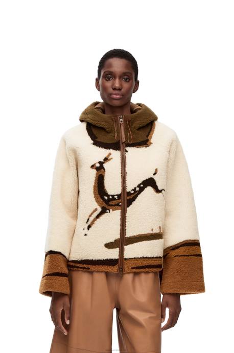 Loewe mujer chaqueta con capucha de borrego LP641126 blanquecino/marrón