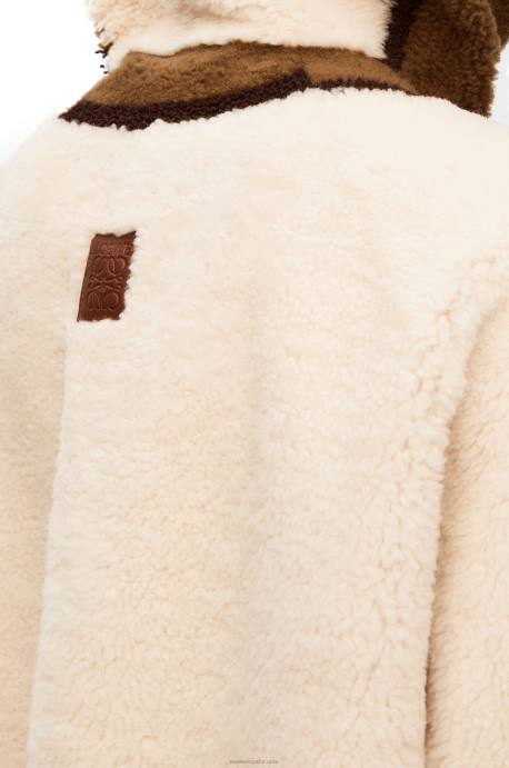 Loewe mujer chaqueta con capucha de borrego LP641126 blanquecino/marrón