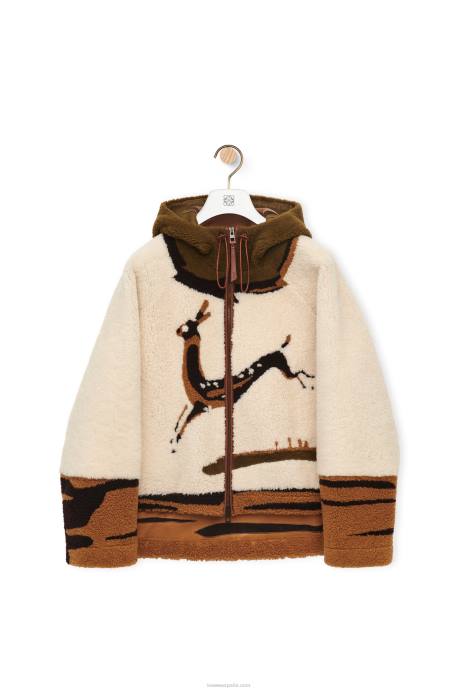Loewe mujer chaqueta con capucha de borrego LP641126 blanquecino/marrón