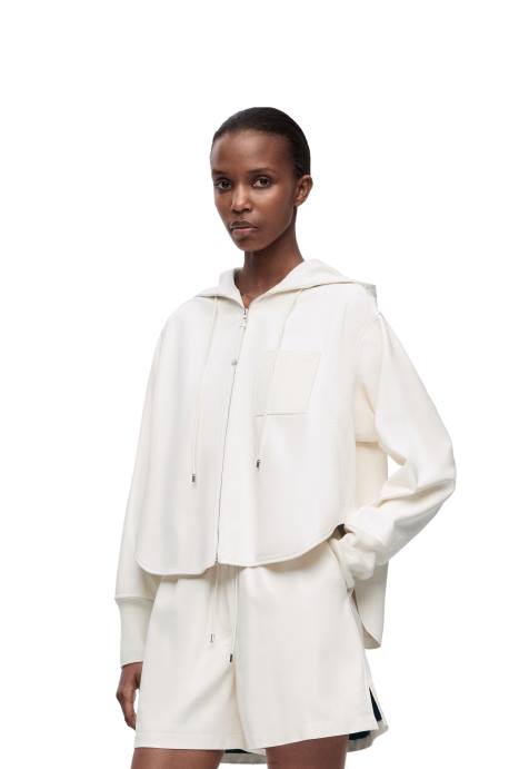 Loewe mujer chaqueta con capucha de piel de cordero napa LP641105 blanco