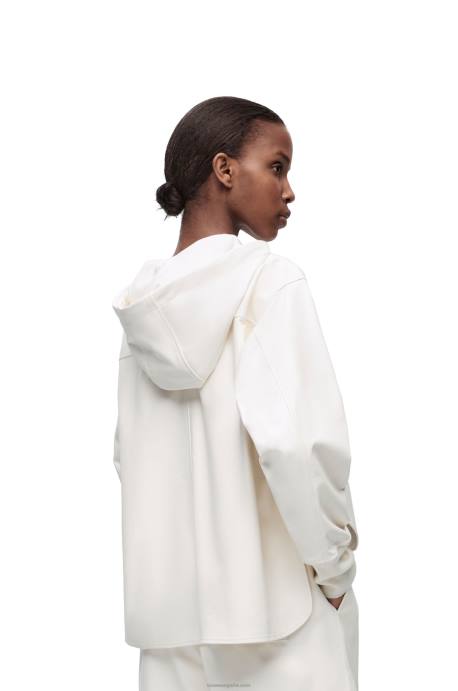 Loewe mujer chaqueta con capucha de piel de cordero napa LP641105 blanco