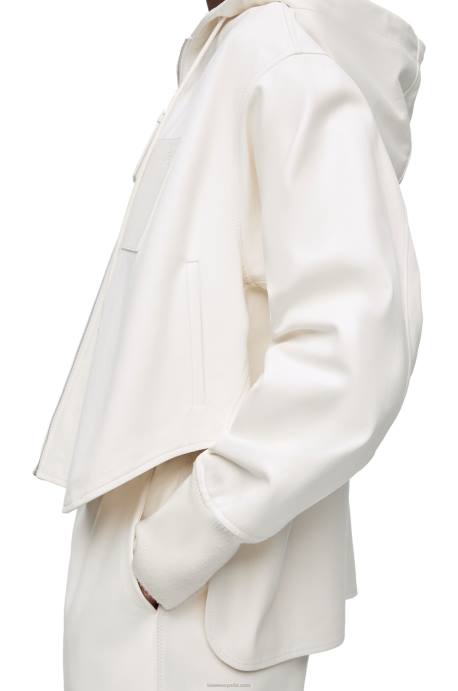 Loewe mujer chaqueta con capucha de piel de cordero napa LP641105 blanco
