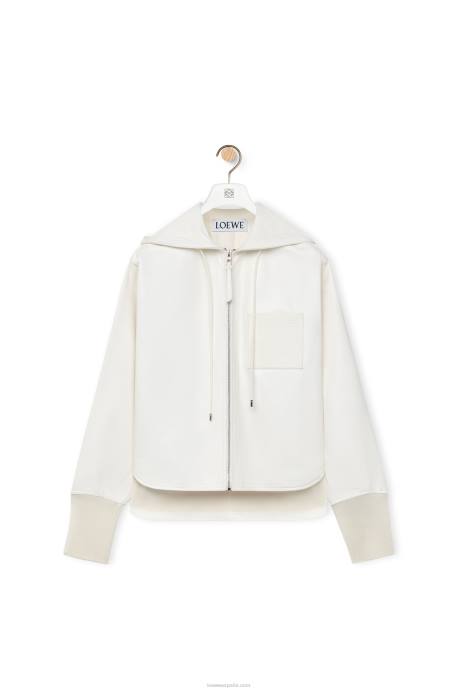 Loewe mujer chaqueta con capucha de piel de cordero napa LP641105 blanco