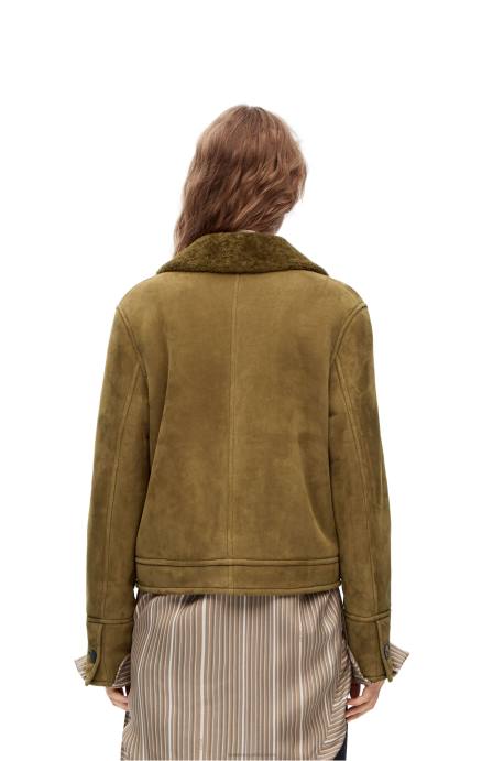 Loewe mujer chaqueta corta de borrego LP641125 verde caqui