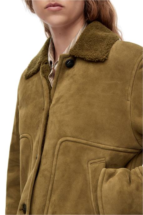 Loewe mujer chaqueta corta de borrego LP641125 verde caqui