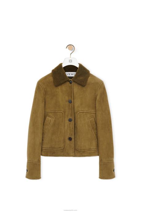 Loewe mujer chaqueta corta de borrego LP641125 verde caqui