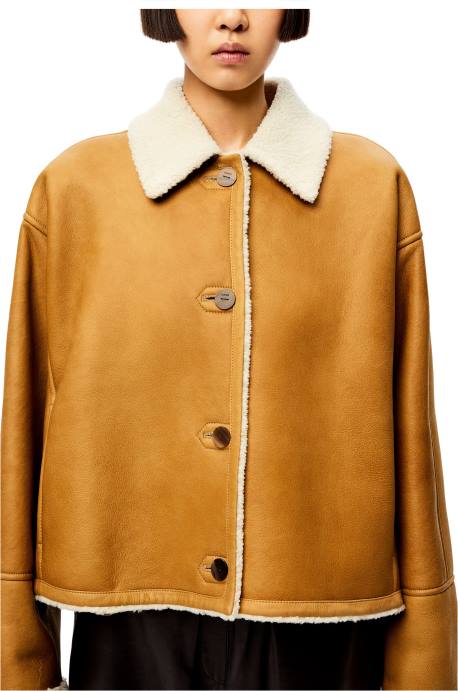 Loewe mujer chaqueta corta de borrego LP641148 blanco/camello