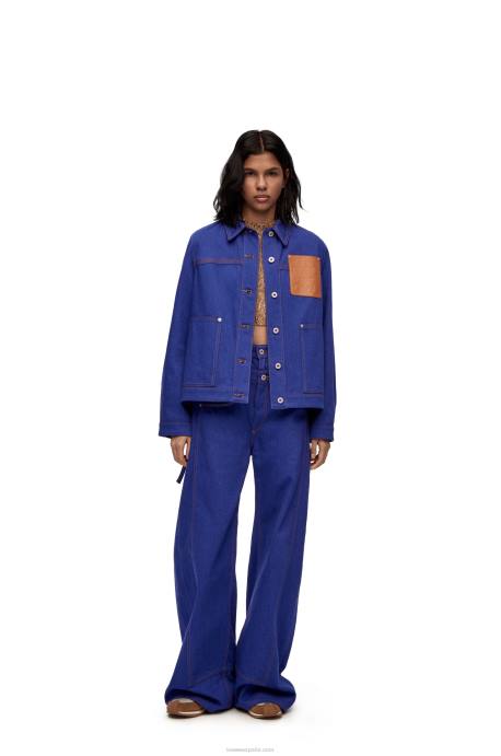 Loewe mujer chaqueta de trabajo en denim LP641180 azul brillante