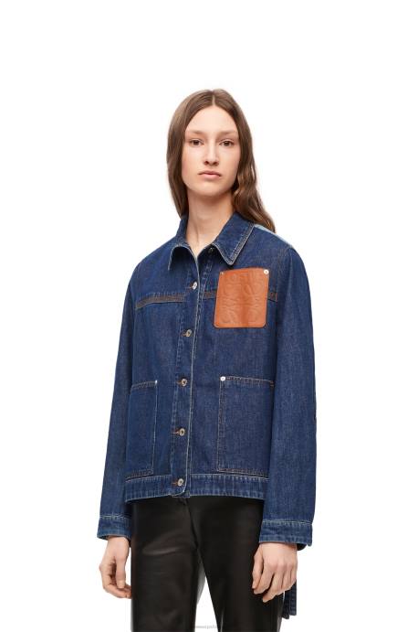 Loewe mujer chaqueta de trabajo en denim LP641193 azul vaquero/azul vaquero claro