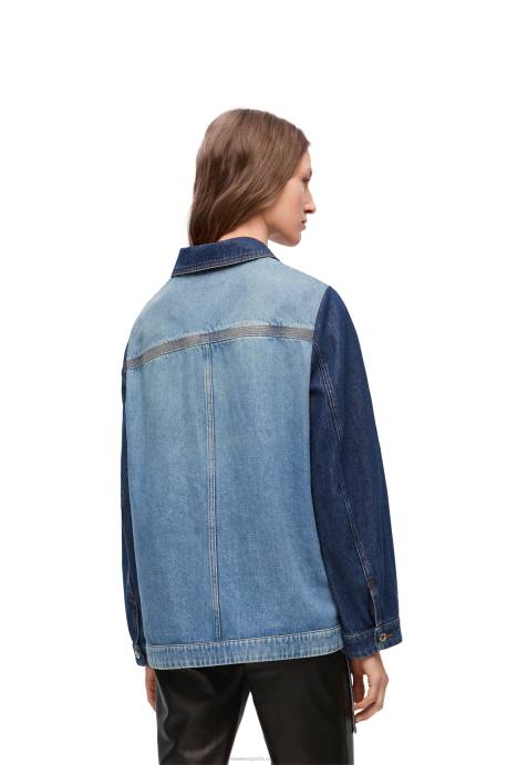 Loewe mujer chaqueta de trabajo en denim LP641193 azul vaquero/azul vaquero claro