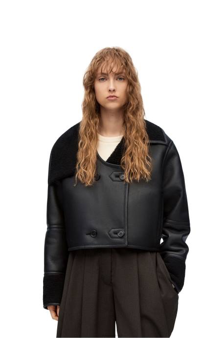Loewe mujer chaqueta deconstruida de borrego LP641131 negro