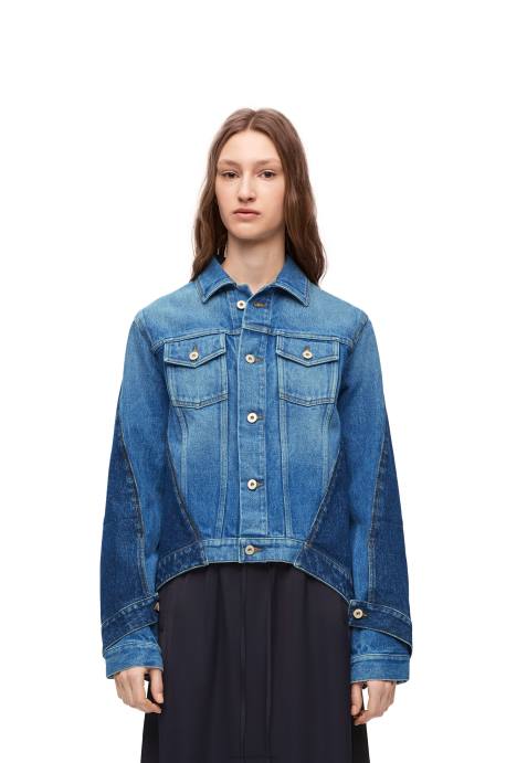 Loewe mujer chaqueta deconstruida en denim LP641163 azul mezclilla