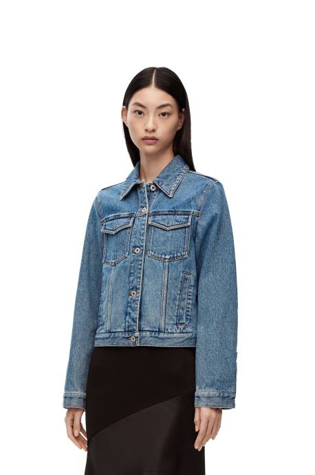 Loewe mujer chaqueta vaquera con anagrama LP641189 mezclilla azul medio