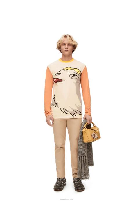 Loewe mujer hen camiseta de manga larga de algodón LP64836 beige