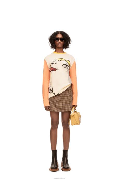 Loewe mujer hen camiseta de manga larga de algodón LP64836 beige