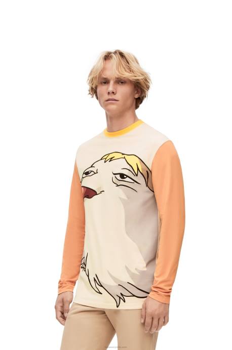 Loewe mujer hen camiseta de manga larga de algodón LP64836 beige