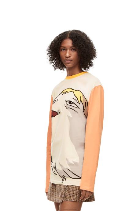 Loewe mujer hen camiseta de manga larga de algodón LP64836 beige